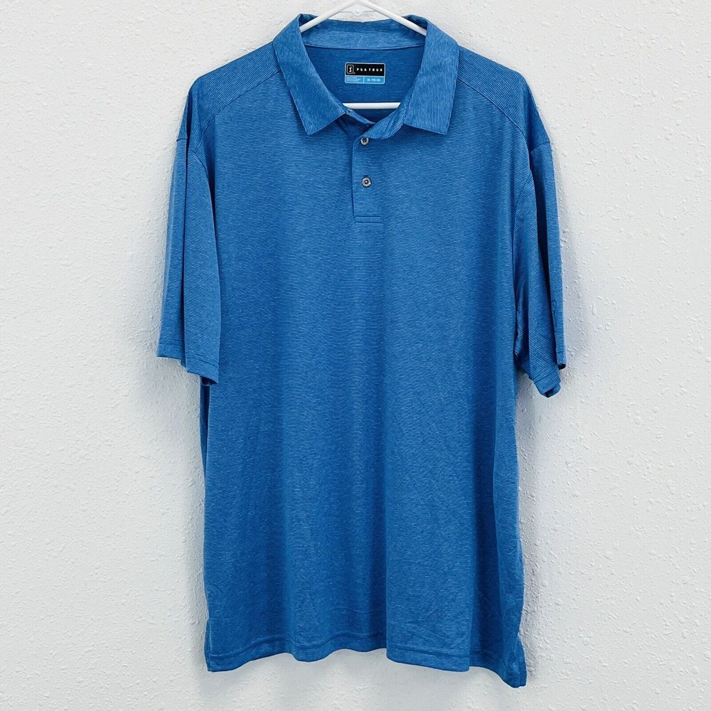 Mens XL PGA Tour Golf Polo Shirt Blue Stripe Polyester Short Sleeves